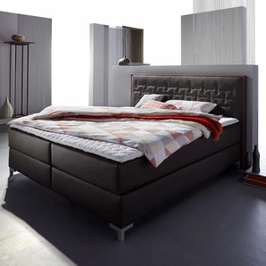 Boxspringbett INOSIGN Coos Komplettbetten Gr. Kunstleder, Liegefläche B/L: 180 cm x 200 cm Betthöhe: 50 cm, H2 + H2, 7-Zonen-Tonnentaschen-Federkernmatratze, grau (anthrazit, orange) Boxspringbetten ohne Bettkasten Komplettbetten mit besonderer Steppung
