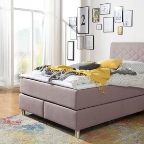 Boxspringbett INOSIGN Parla Komplettbetten Gr. Struktur fein, Liegefläche B/L: 140 cm x 200 cm, Gewicht bis: 80 kg H2, Bonnell-Federkernmatratze, rosa (flamingo, rose) Boxspringbetten ohne Bettkasten Komplettbetten incl. Topper, 4 Farben in Breiten, 2