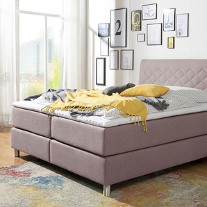 Boxspringbett INOSIGN Parla Komplettbetten Gr. Struktur fein, Liegefläche B/L: 160 cm x 200 cm, Gewicht bis: 80 kg H2, Bonnell-Federkernmatratze, rosa (flamingo, rose) Boxspringbetten ohne Bettkasten Komplettbetten incl. Topper, 4 Farben in Breiten, 2