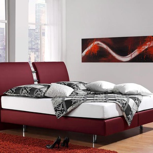 Boxspringbett INOSIGN Polo Komplettbetten Gr. Kunstleder, Liegefläche B/L: 140 cm x 200 cm Betthöhe: 50 cm, Gewicht bis: 100 kg H3, Bonnell-Federkernmatratze, rot (bordeaux) Bett Boxspringbett Kunstlederbett Boxspringbetten ohne Bettkasten Komplettbetten