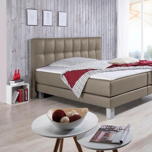 Boxspringbett INOSIGN Tavira Komplettbetten Gr. Kunstleder, Liegefläche B/L: 100 cm x 200 cm Betthöhe: 50 cm, Gewicht bis: 120 kg H4, 7-Zonen-Taschen-Federkernmatratze, grau (taupe) Boxspringbetten ohne Bettkasten Komplettbetten in 4 Breiten, Farben und 3