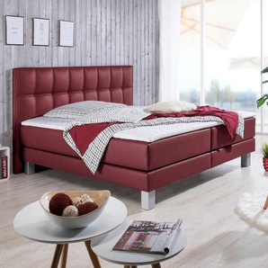 Boxspringbett INOSIGN Tavira Komplettbetten Gr. Kunstleder, Liegefläche B/L: 140 cm x 200 cm Betthöhe: 50 cm, Gewicht bis: 80 kg H2, 7-Zonen-Taschen-Federkernmatratze, rot (bordeaux) Boxspringbetten ohne Bettkasten Komplettbetten in 4 Breiten, Farben und