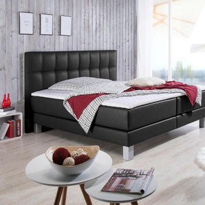 Boxspringbett INOSIGN Tavira Komplettbetten Gr. Kunstleder, Liegefläche B/L: 140 cm x 200 cm Betthöhe: 50 cm, Gewicht bis: 80 kg H2, 7-Zonen-Taschen-Federkernmatratze, schwarz Boxspringbetten ohne Bettkasten Komplettbetten in 4 Breiten, Farben und 3