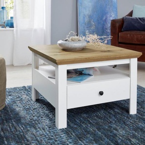 INOSIGN Couchtisch Ulm, Wohnzimmertisch in Weiß/Eiche mit abgeschrägtem Oberboden - 70/70 cm