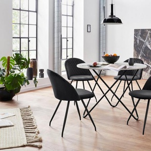 INOSIGN Essgruppe Emmajonas, (Set, 5-tlg), moderner runder Tisch in Marmoroptik