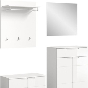 INOSIGN Garderoben-Set CAPRI, 4-teilig, mit eingefasster Griffmulde, bestehend aus:, (4-St), Sitzbank, Garderobenpaneel, Schuhkommode und Garderobenspiegel