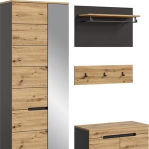 INOSIGN Garderoben-Set Garderobenkombination Rehat, Breite 160cm,in Basalt grau/Artisan Eiche, (3-St), Flurmöbel, Dielenmöbel, Kombination, Diele, Garderobe, Garderobenmöbel