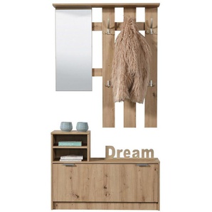 INOSIGN Garderoben-Set Ravenna Flurgarderobe, Dielenschrank, Kompaktgarderobe, Breite 100 cm, (Komplett-Set, 2-St), inkl. Schuhschrank und Garderobenpaneel, mit Klapptür, Spiegel, Haken