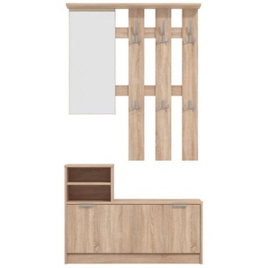 INOSIGN Garderoben-Set Ravenna Flurgarderobe, Dielenschrank, Kompaktgarderobe, Breite 100 cm, (Komplett-Set, 2-St), inkl. Schuhschrank und Garderobenpaneel, mit Klapptür, Spiegel, Haken