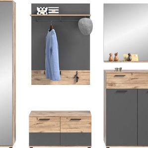 INOSIGN Garderoben-Set Riga, Breite 280 cm, hochwertige Rillenfräsung, 5-teilig, best. aus:, (Set, 5-St), Garderobenschrank, Sitzbank, Paneel, Garderobenspiegel, Schuhkommode