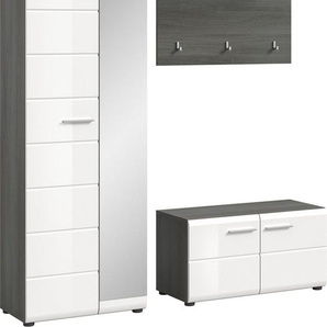 INOSIGN Garderoben-Set Rumba, 3-teilig, Breite 155 cm, Hochglanz Front, bestehend aus:, (3-St), Garderobenschrank, Sitzbank, Garderobenpaneel