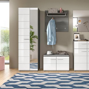 INOSIGN Garderoben-Set Rumba, 4-teilig, Breite 175 cm, Hochglanz Front, bestehend aus:, (4-St), Sitzbank, Garderobenpaneel, Schuhschrank, Spiegel