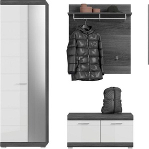 INOSIGN Garderoben-Set Siena, Fronten mit hochwertiger Rillenfräsung, 5-teilig,bestehend aus:, (3-St), Garderobenschrank, Sitzbank, Garderobenpaneel, Schuhschrank, Spiegel