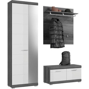 INOSIGN Garderoben-Set Siena, Fronten mit hochwertiger Rillenfräsung, 3-teilig,bestehend aus:, (3-St), Garderobenschrank, Sitzbank & Garderobenpaneel