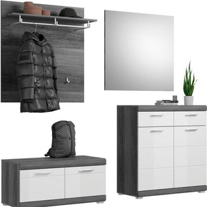 INOSIGN Garderoben-Set Siena, Fronten mit hochwertiger Rillenfräsung, 4-teilig,bestehend aus:, (4-St), Sitzbank, Garderobenpaneel, Schuhschrank & Garderobenspiegel