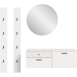 INOSIGN Garderoben-Set VICENZA, 4-tlg., mit foraler Ornamentabsetzung in der Front, (4-St), best. aus.: Schuhschrank, Spiegelschrank und 2x Hakenpaneel