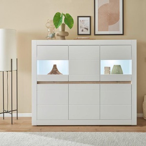 INOSIGN Highboard Chester, moderne Kommode, Schrank mit Stauraum, Sideboard in Weiß Matt (1 St), austauschbare Blende in Griffleiste, zeitloses Design, 165 cm breit