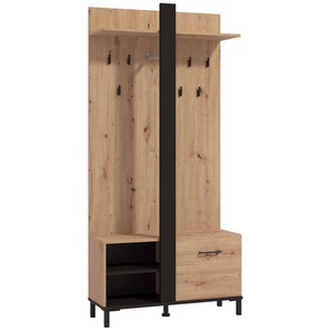 INOSIGN Kompaktgarderobe Capitello Kompaktgarderobe, Flurgarderobe, Dielenschrank, Breite 90 cm Schuhschrank, Wandschrank, 8 Haken, Kleiderstange, in Artisan Eiche