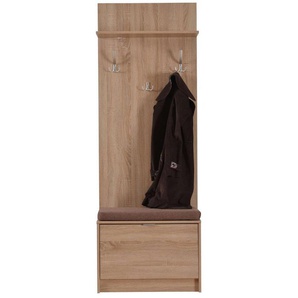 INOSIGN Kompaktgarderobe Flamenco Flurgarderobe, Dielenschrank, Flurmöbel, Breite 67 cm mit Sitzbank und Garderobenpaneel, Klapptür, 8 Haken, in Sonoma Eiche