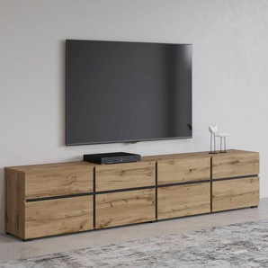 INOSIGN Lowboard Cross, moderne grifflose TV-Kommode,4 Klappen/4 Schubkästen, Breite 225 cm, TV-Schrank mit viel Stauraum, TV-Board