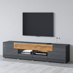 INOSIGN Lowboard Toledo,Breite 209cm, trendige TV-Schrank mit dekorative Fräsungen, TV-Board ohne Beleuchtung, TV-Kommode mit viel Stauraum