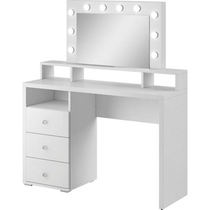 INOSIGN Schminktisch Diva Frisiertisch Hollywood Theater 120x136x40cm (3 Schubladen mit Hochglanzfront), Kosmetiktisch Spiegel mit LED Beleuchtung Griffe Kristalloptik