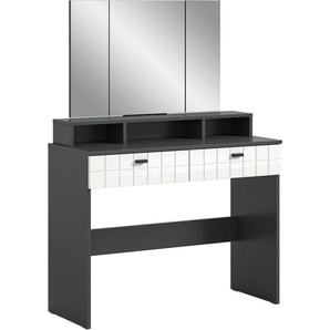 INOSIGN Schminktisch GORA, Breite 100 cm, 2 Schubkästen, 1feste & 2 faltbare Spiegelflächen, gefräste Front in Waffeloptik hochglanz, Frisiertisch, Spiegeltisch