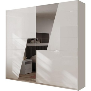 INOSIGN Schwebetürenschrank Malmo, Kleiderschrank mit 2 Schiebetüren, Breite 276 cm, Höhe 240 cm, Weiß Hochglanz Lack, Front mit Spiegelfläche, Griffleisten aus Metall