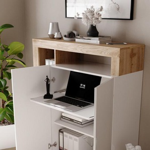 INOSIGN Sekretär Hamburg Breite 108 cm, Höhe 126 cm, 2 Türen, PC-Schrank, Home-Office, dekorativer Rahmen, Tastaturauszug, Stauraum, Multifunktional