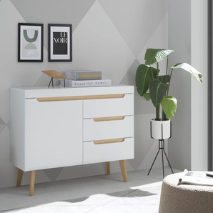 INOSIGN Sideboard Torge, Anrichte, Kommode, Schubladenschrank (1 St), abgeschrägte Füße, drei Farben, Scandi Design, 107 cm breit