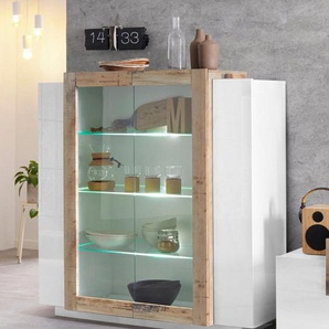 INOSIGN Vitrine Coro, Vitrine, Glasvitrine, Vitrinenschrank, Stauraumvitrine 2 Glastüren, 2 Holztüren, Doppeltiefe, Hochglanz Fronten, Höhe 126