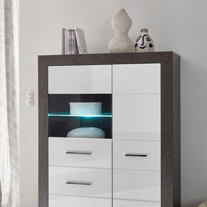 Vitrine INOSIGN Etero Schränke grau (dark concret, weiß mdf hochglanz, applikation dark concret) Vitrinen Höhe 142 cm