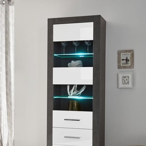 Vitrine INOSIGN Etero Schränke grau (dark concret, weiß mdf hochglanz, applikation dark concret) Vitrinen Höhe 198 cm