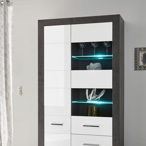 Vitrine INOSIGN Etero Schränke grau (dark concret, weiß mdf hochglanz, applikation dark concret) Vitrinen Höhe 198 cm