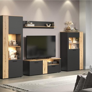 INOSIGN Wohnwand Estepona, (Komplett-Set, 4-St), Wohnzimmermöbel mit Rillenoptik - (B/T/H): 340/42/195 cm