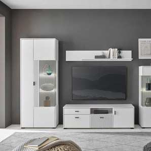 INOSIGN Wohnwand HUDSON, (Set, 4-St), mit moderner Rillenoptik, Griffe aus Metall (Schwarz), Breite 320 cm