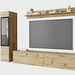 INOSIGN Wohnwand VERA II, Vitrinen Türanschlag wechselbar, (Komplett-Set, 4-St), Mediawand 260 cm, Vitrine mit Verglasung, stehend und hängend