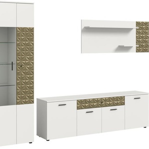 INOSIGN Wohnwand Vicenza, 3-teilig, bestehend aus: Vitrine, Lowboard, Wandboard, (3-St), mit Ornamentabsetzung, Kombination, Anbauwand, TV-Wand, Schrankwand