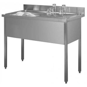 Inox-Spüle 120 x 60 ein Becken, ein Abtropfbecken rechts mit Fußgestell