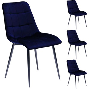 4-Fußstuhl INTER-FURN Triest Stühle Gr. B/H/T: 49 cm x 86 cm x 62 cm, 4 St., Samt Samtoptik, Metall, blau (blau, schwarz) 4-Fuß-Stühle Samt am Sitz und Rücken