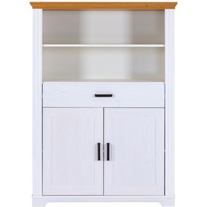 Inter Link Maluno Highboard Massivholz Kiefer Weiß/Oak Colori