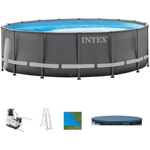 Pool INTEX Ultra XTR Frame Schwimmbecken Gr. Ø/B/H/L: 549 cm x Breite x Höhe 132 cm x Länge, 26423 l, blau (dunkelgrau, blau) Rundpools ØxH: 549x132 cm