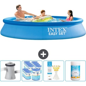 Intex runder aufblasbarer Easy Set-Schwimmpool – 305 x 61 cm – Blau – inklusive Pumpe Filter - Teststreifen - Chlor 28118GN-Blau
