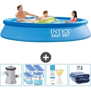 Intex runder aufblasbarer Easy Set-Schwimmpool – 305 x 61 cm – Blau – inklusive Pumpe Filter - Teststreifen - Sonnensegel 28118GN-Blau