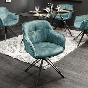 Invicta Interior riess-ambiente Drehbarer Design Stuhl EUPHORIA petrol Samt im Retrostil mit Ziersteppung Esszimmerstuhl Armlehnstuhl Drehstuhl 40999