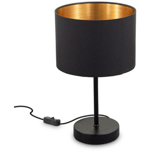 Tischlampe mit Stoffschirm - Nachttischlampe - Schwarz-Gold - E27 -  Ø20cm - Ione