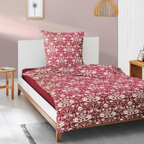 Bettwäsche IRISETTE Eos 8138 Gr. B/L: 155 cm x 220 cm (1 St.), B/L: 80 cm x 80 cm (1 St.), Mako-Satin, rot Bettwäsche 155x220 cm mit Ranken
