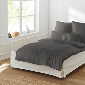 Irisette GmbH & Co. KG Mako-Satin uni Bettwäsche Set uni Paris 8000 Farbe anthrazit Größe 135 x 200+40x80cm