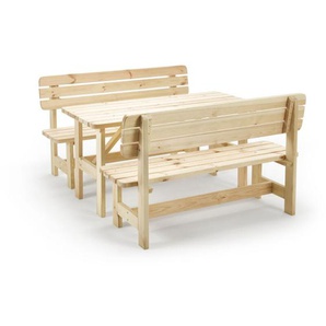 Iwerk - Massivholzgarnitur Kiefer natur 3-teilig Tisch und Bank Set