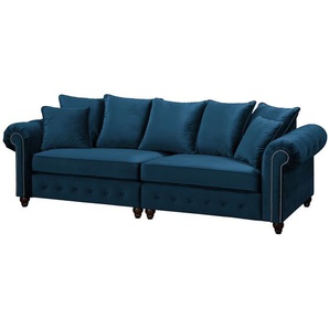 Bigsofa Blau/Dunkelblau Samt 260 x 90 x 93cm ohne Hocker Glamour